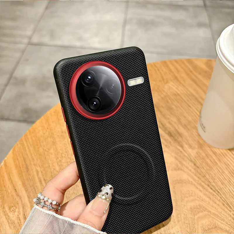 

For Xiaomi Redmi K80, K80 Pro Magnetic Case ELVEV Anti-fingerprint Hard PC Weave PU Leather Phone Cover