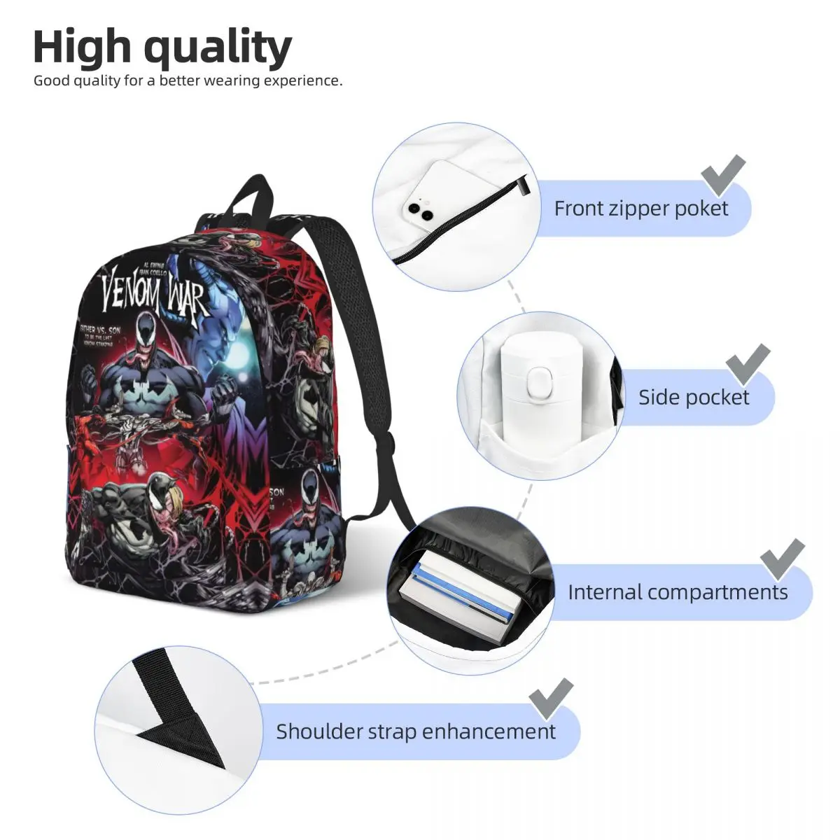 Custom Venom Wallpaper Laptop Backpack Women Men Casual Bookbag for School College Students Bags