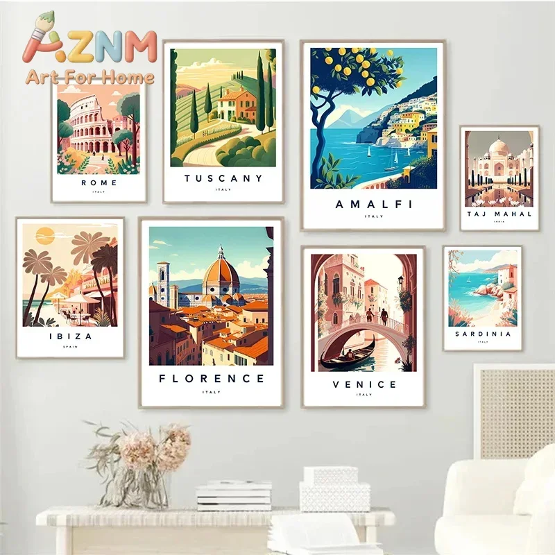 Florence Italy Europe TraveI City Landscape Poster Amalfi Rome Tuscany Sardinia Canvas Print Painting Wall Art Office Home De