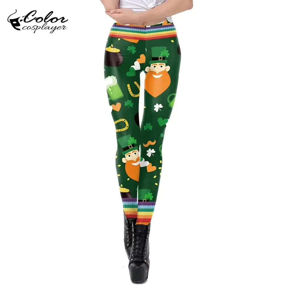 St Patrick's Day คริสต์มาสสําหรับสตรีใหม่ปีกางเกงขายาว 3D ออกแบบลูกไม้ฤดูหนาว Legging เสื้อผ้าคริสต์มาส