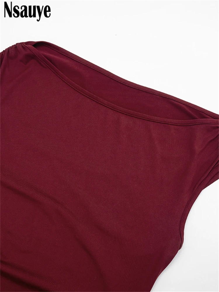 Nsauye エレガントな女性用ワンショルダーセクシーレースアップロングボディコンファッションドレス2025アウトフィットブラックナイトクラブパーティーイブニングドレス