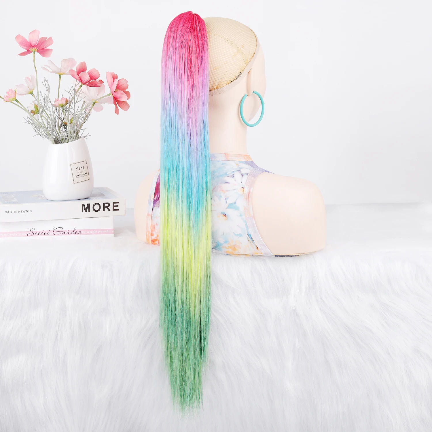 Jeedou ذيل حصان الشعر التمديد طويل مستقيم ذيل حصان ملون قوس قزح أومبير اللون مخلب كليب على ذيل حصان الاصطناعية هيربيسي #4