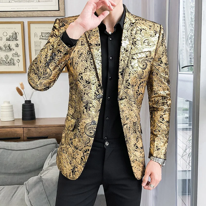 Stage Suit Men\'s Performance Clothing Gold Suit Jacket Top Handsome and Good-Looking Suit Youth Fashion Party Suit Fashionable