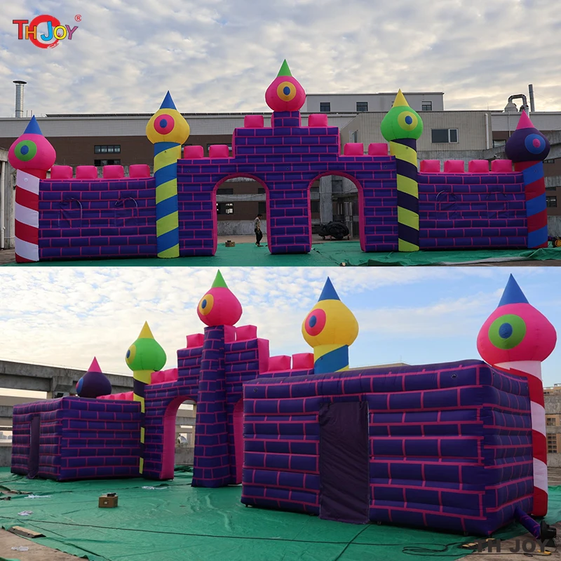 

20m Wide Custom Giant Inflatable Arch Large Memorable Bounce House Entrance Gate With Tickets Selling Booth on Both Sides