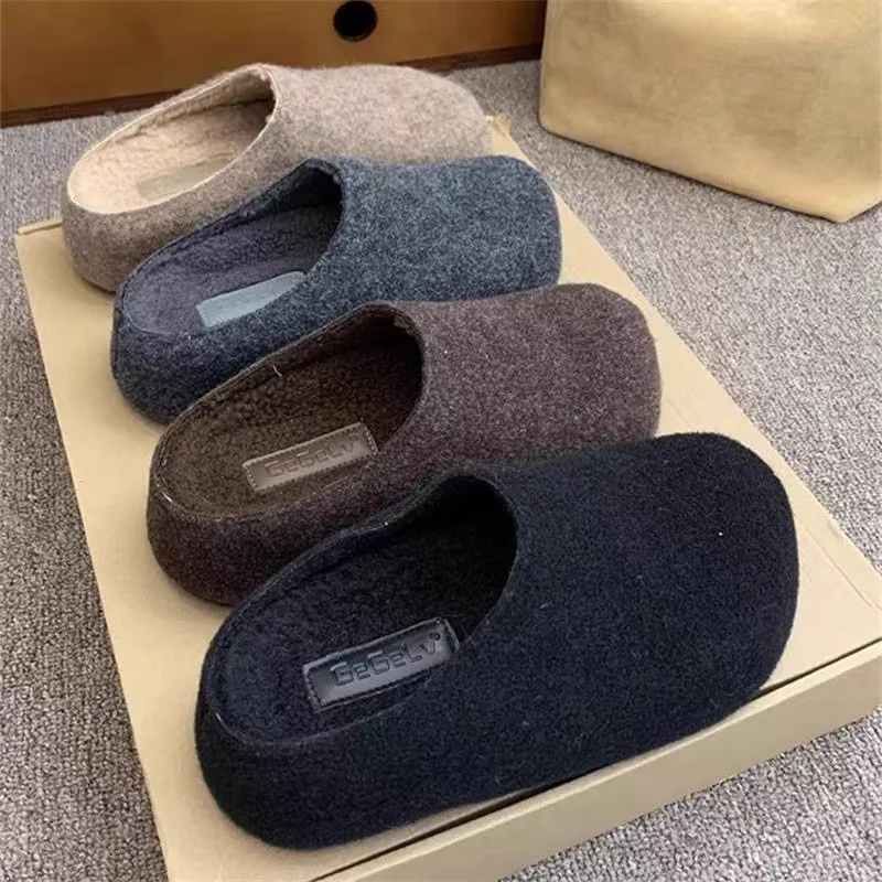 

Fashion Platform Slippers Women Autumn and Winter Fluffy Woolen Slippers Home Trendy Female Mules Lightweight Soft House Shoes