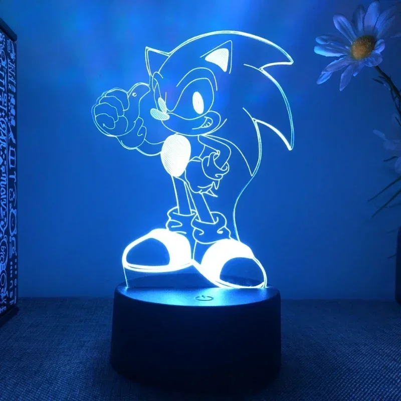 Sonic 3D Night Light LED 7 Color 16 Color Kawaii Light Sonic Action Figure Anime Home Bedroom Decorative Toys Kids Birthday Gift