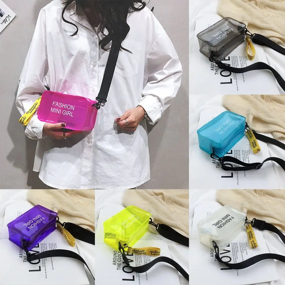 Transparent Laser Crossbody Bag for Women Candy Color Letter Fashion Mini Shoulder Messenger Bag PVC Jelly Small Tote Bag image 2