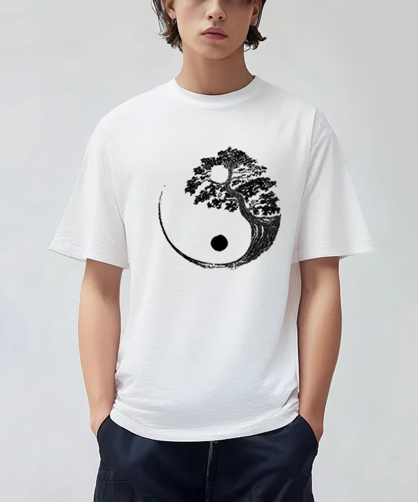 KJKJ 2024 Tree of Life Yin Yang Black T-Shirt Chinese Yin-yang Bagua Tai Chi Clothing Tops Men Clothing Streetwear