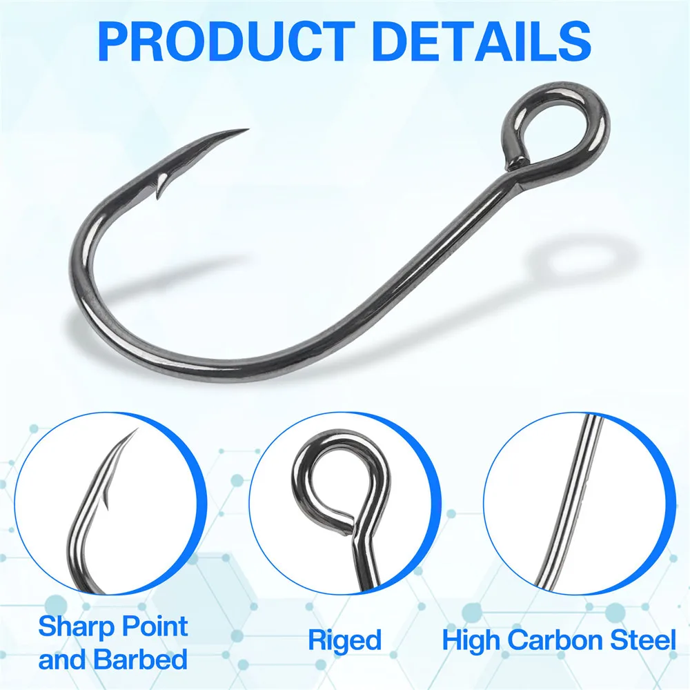 60Pcs  Inline Single Big eye Fishing Hooks for Spinner bait Large Eye Fishhooks for Bass Trout Blades fishing lure