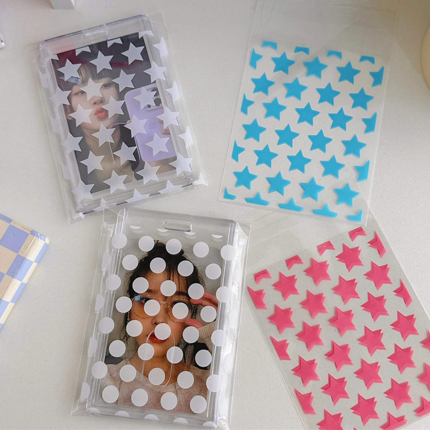 50Pcs/pack Transparent Star Self-adhesive Opp Bag Kpop Idol Photo Cards Protective Storage Bag Photocard Card Sleeves