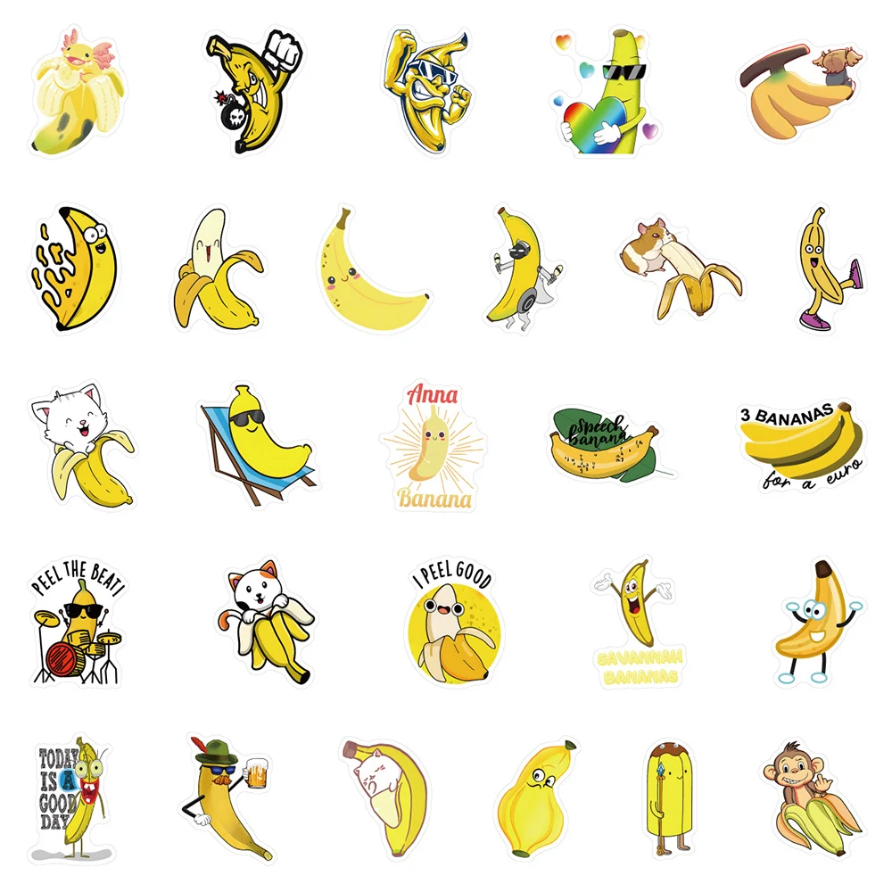 10/30/60Pcs Banana Animal Stickers Kawaii Cô Gái Không Thấm Nước Đề Can Graffiti Hành Lý Scrapbooking Điện Thoại Dễ Thương Trẻ Em Sticker đồ Chơi