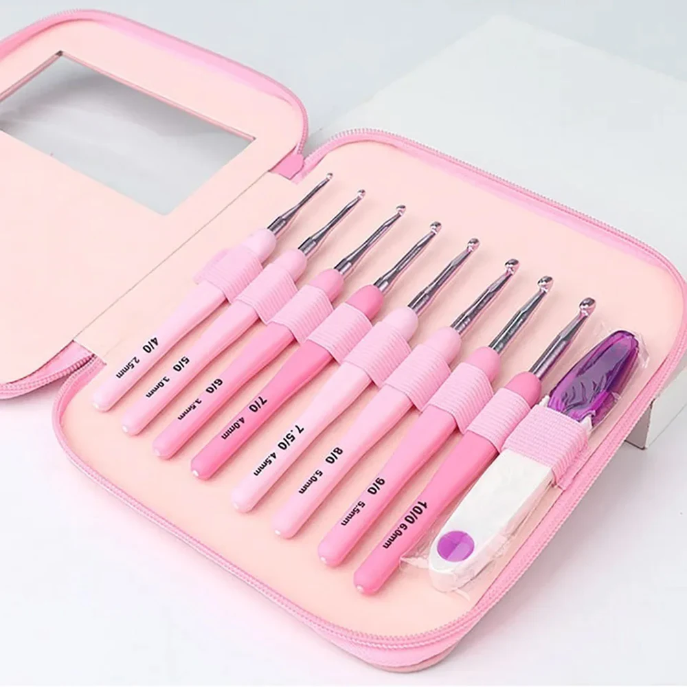 8 Knitting Tools Thick Handle Sweater Needles New Gradient Color Crochet Hooks Soft Handle Set Of Pu Packaging With Accessories