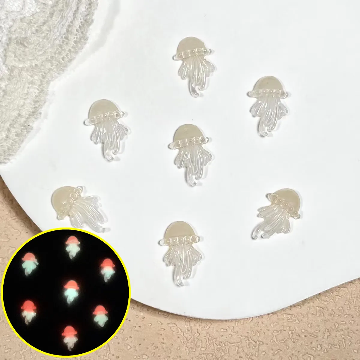 100 Pcs Mini Kawaii Cartoon Luminous Marine Jellyfish Figurine DIY Ocean Series Scrapbook Crafts Cabochon Kawaii Accessories