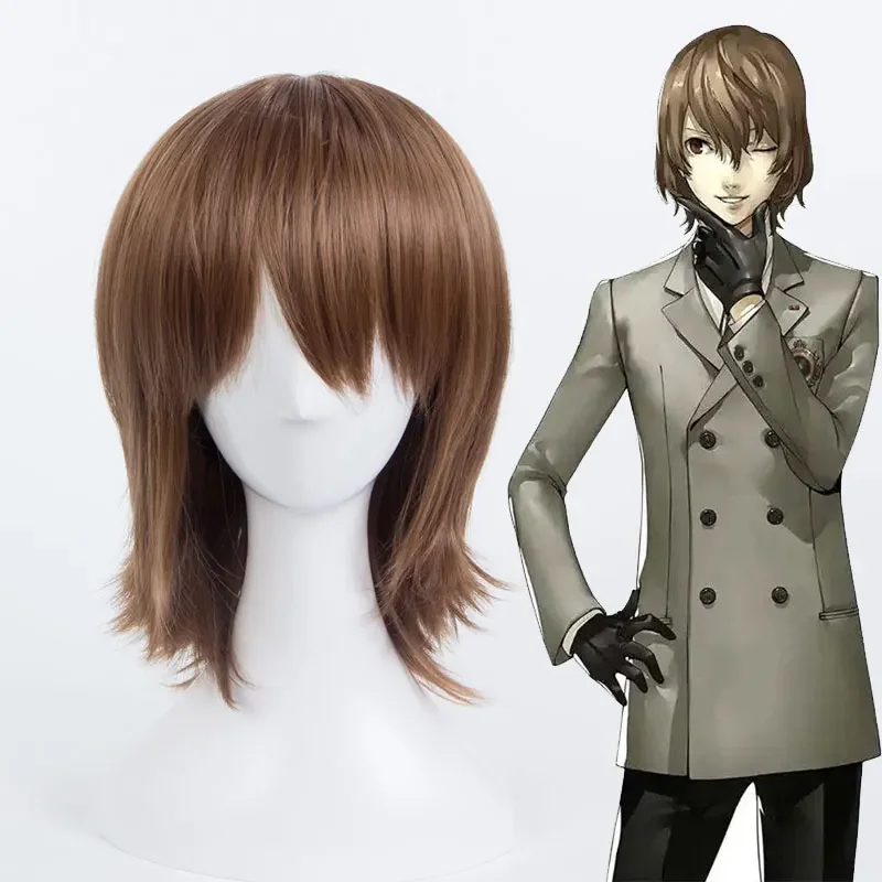 Persona 5 Goro Akechi Cosplay Wig Unisex Anime wig Costume Party Brown Heat Resistant Synthetic Hair Wig