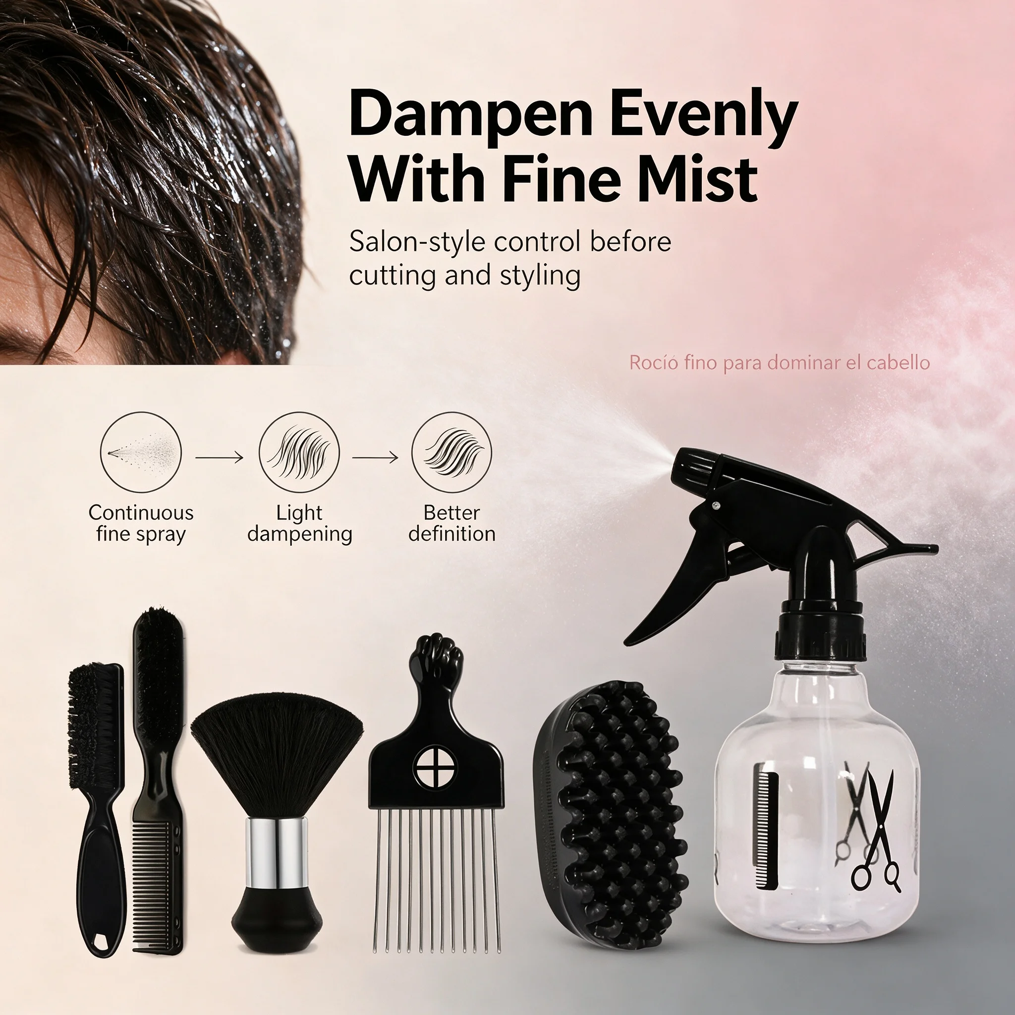 Silicone Scalp Massage Shampoo Brush 6‑Pack Hair Styling Kit, Soft Silicone Bristles Deep Cleaning Hair Scrubber With Multiple Hair Combs, Neck Duster And Spray Bottle, Diy Salon Hair Tools For Home Hair Washing And Hairstyle Styling