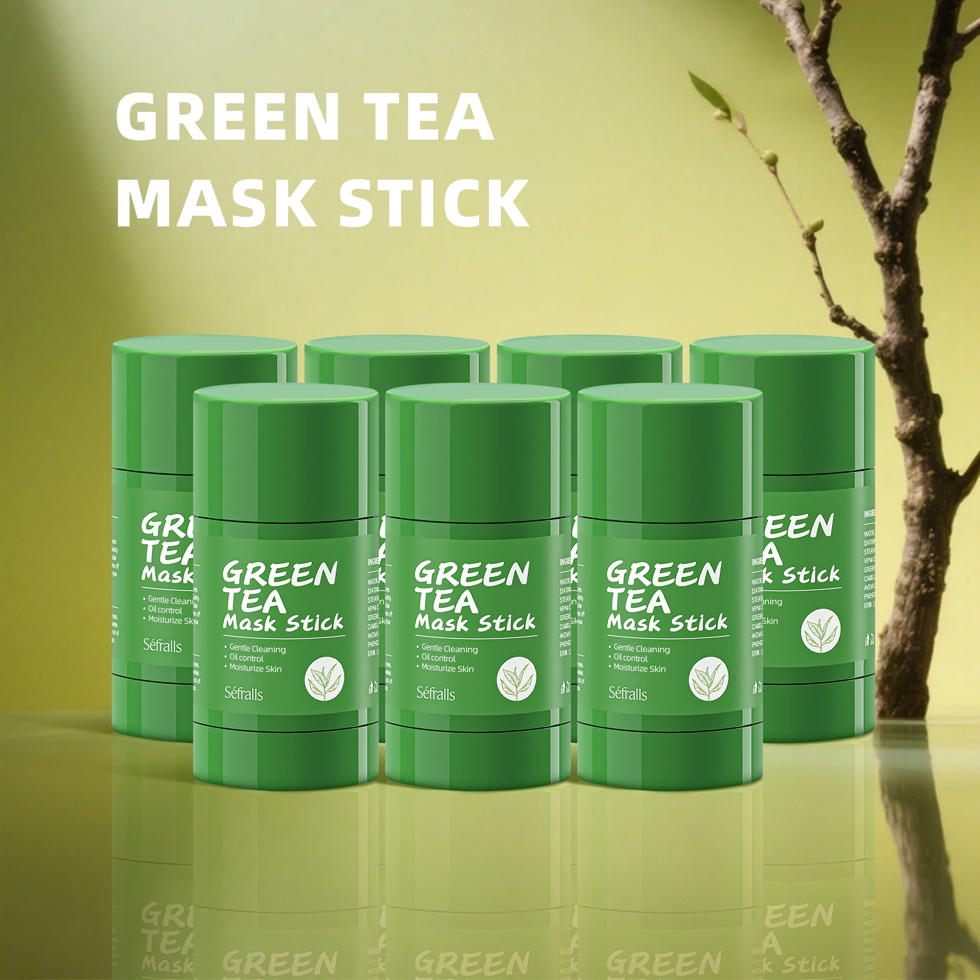 

7pcs, Sefragls green tea mud facial mask stick 40g, apply facial mask, plant extract, mild texture and non irritating