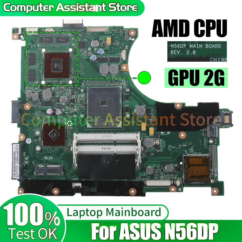 

For ASUS N56DP Laptop Mainboard REV.2.0 AMD 216-083406C 2G 100％test Notebook Motherboard