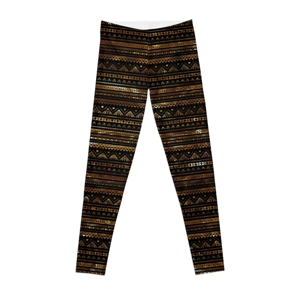 

Aztec Black Tinsel Gold Leggings Women sports leggins push up woman Golf wear legings for fitness Womens Leggings