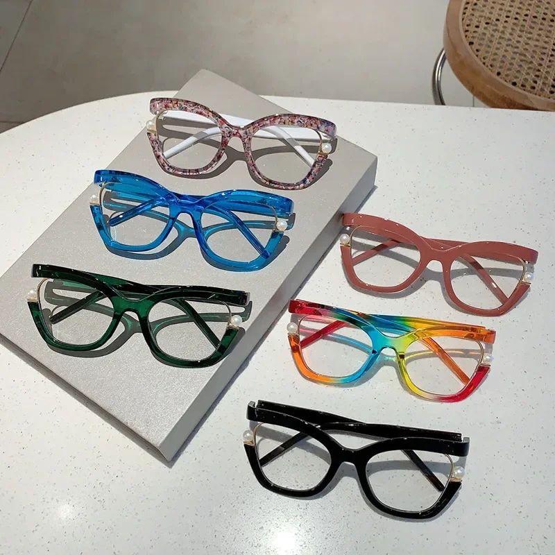 Vintage Fashion Rainbow Pearl Cat Eye Optical Glasses Frame Women For Female Glasses Luxury Brand Designer Popular Eyewear Frame