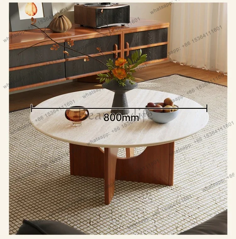 PG solid wood rock slab coffee table retro high-end round living room home cloud table