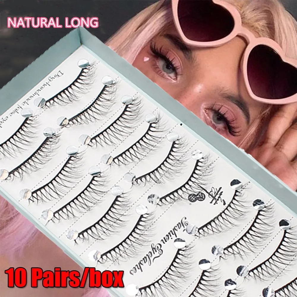 

10 Pairs 6D Natural Faux Mink Hair False Lashes Soft Fluffy Volume Eyelashes Cross Short Eyelashes Reusable Makeup Tool