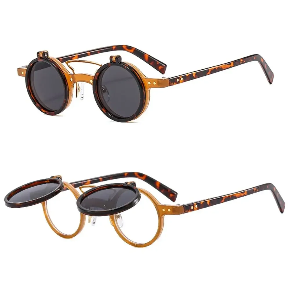 Popular Vintage Steampunk Flip Up Sunglasses Retro Small Round Frame Sun Glasses Double-layer Flip Lens Punk Eyeglasses