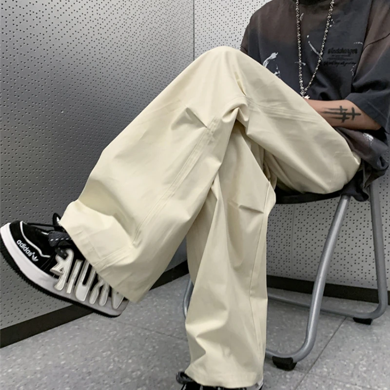 

High Street Pants Men Summer Retro Hip Hop Trousers Drawstring Folds Design Solid Color Harajuku Teens Boyfriend Pantalones Chic