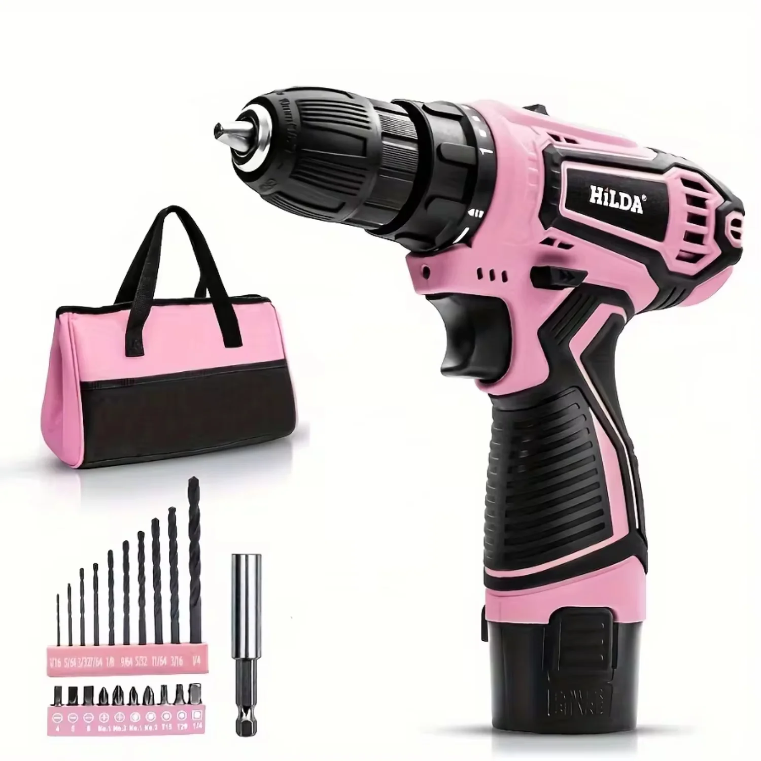 Pink  Drill 12V Cordless Drill  Screwdriver Mini Wireless Power Driver DC Lithium-Ion Battery With