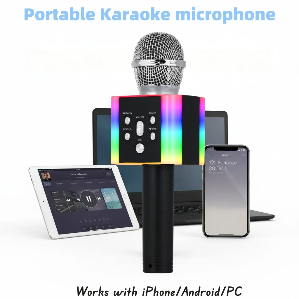 

Handheld Bluetooth Wireless Microphone Speaker, Karaoke Mic with Magic Sound & Selfie, Compatible with iPhone Android PC