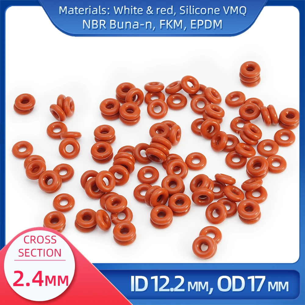 

O Ring CS 2.4 mm ID 12.2 mm OD 17 mm Material With Silicone VMQ NBR FKM EPDM ORing Seal Gaske