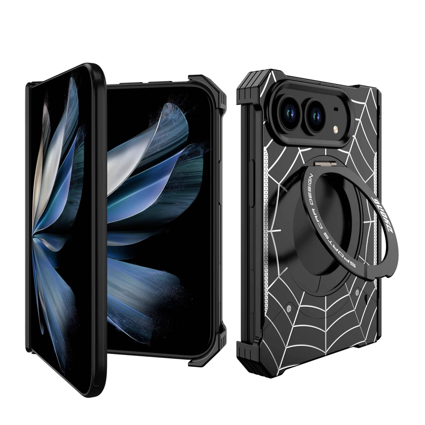 For iPhone Duo 18 Ultra Magnetic Attraction Spider Metal Phone Case 360° Foldable Stand  For Magsafe Cover