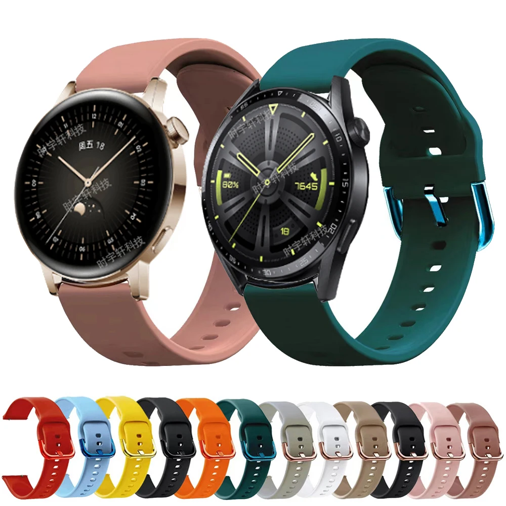 20mm 22mm Sport Band For Huawei Watch GT 3 42mm 46mm Silicone Strap For Huawei GT 2 Pro/2E/Runner/Watch 3 Bracelet Color Buckle