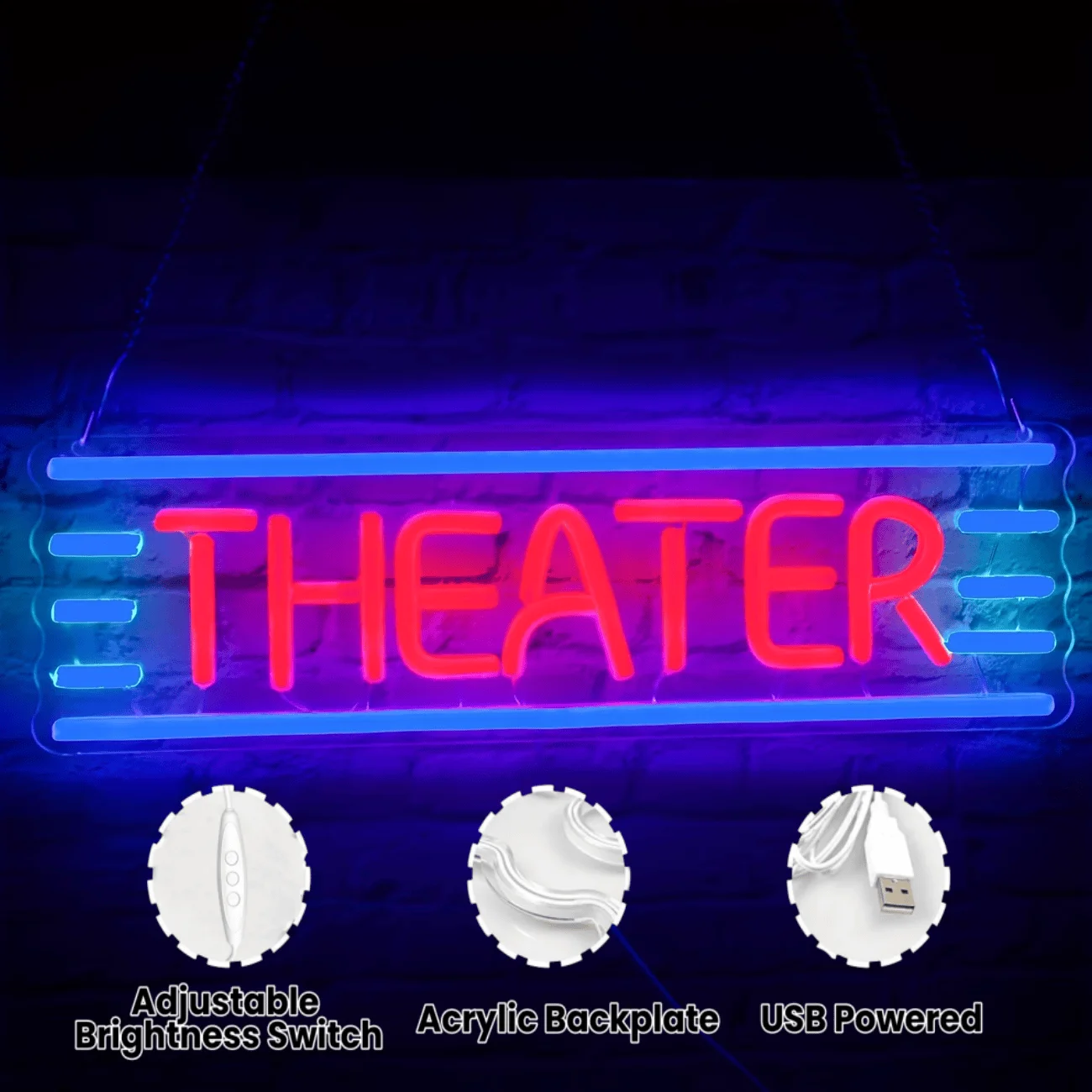Theater Neon Sign, Movie Poster Sign, Cinema Mural Sign, Movie Night View Decoration, Dormitory Bedroom, Home Theater