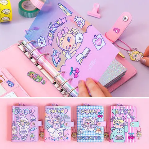 Kawaii A6 Binder Notebook and Journal Cute 6 Ring Notepad Cute Spiral Note Book Girls Agenda Planner Orgainzer Korean Handbook