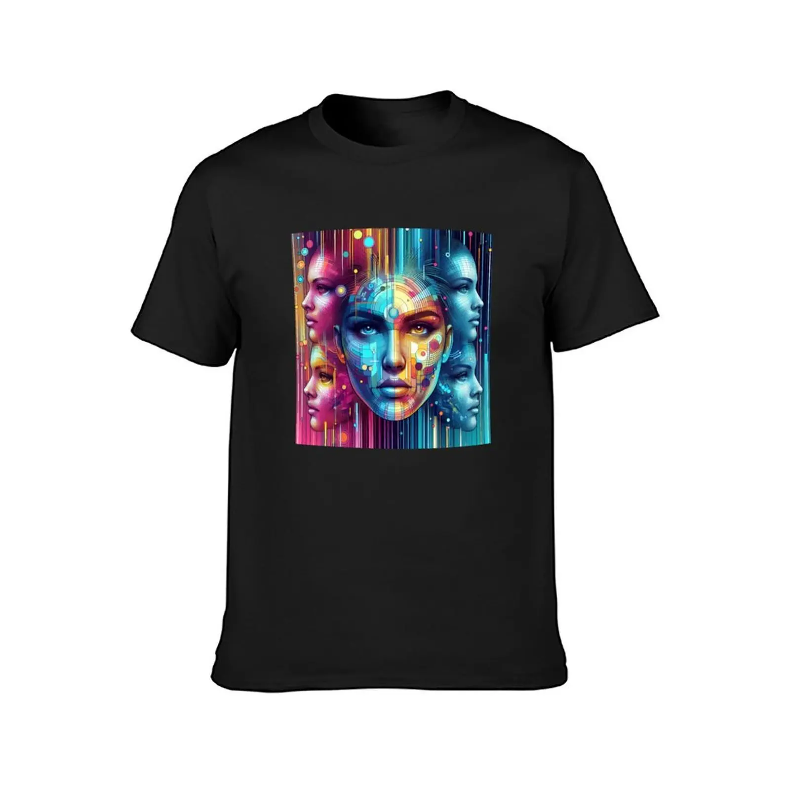 Cybernetic Chroma: Woman's Face in Blue, Red, Purple, Yellow T-Shirt plus sizes kawaii clothes oversized Men's clothing