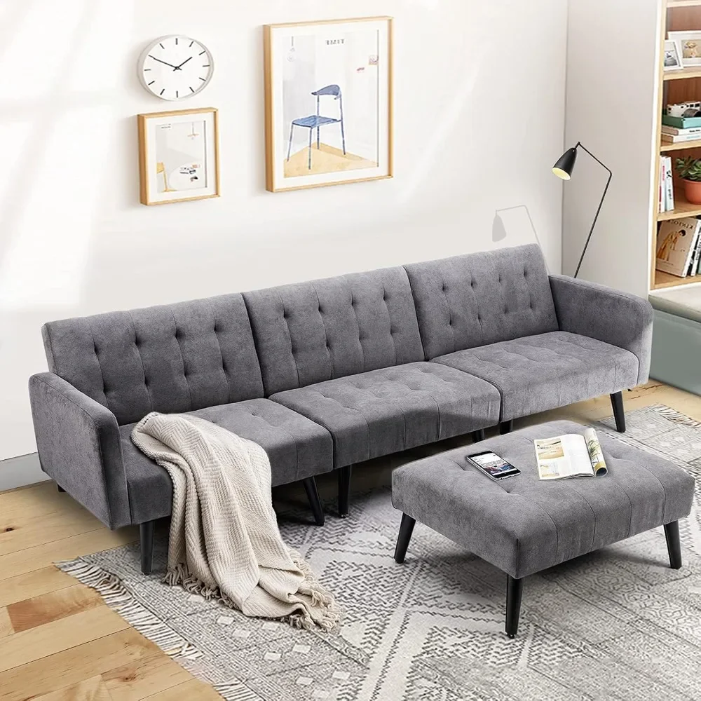 Modern Linen sectional Convertible Sofa Bed Reversible Sectional Sofa Sleeper  w/Chaise Lounge,Split-Back,Removable Armrests