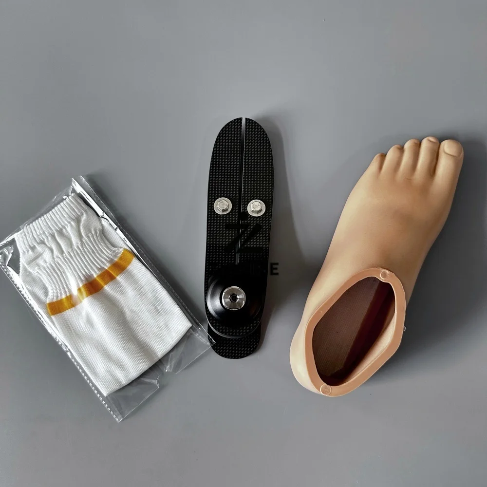 Carbon Fiber Prosthetic Foot Set Dynamic Elastic Footplate with PU Cosmesis Shell and Spectra Sock for Lower Limb Amputees