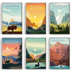 National Park Art Set of 6 Metal Wall Sign Yosemite Poster Grand CanyonWall Art Picture for Living Room Home Decoration