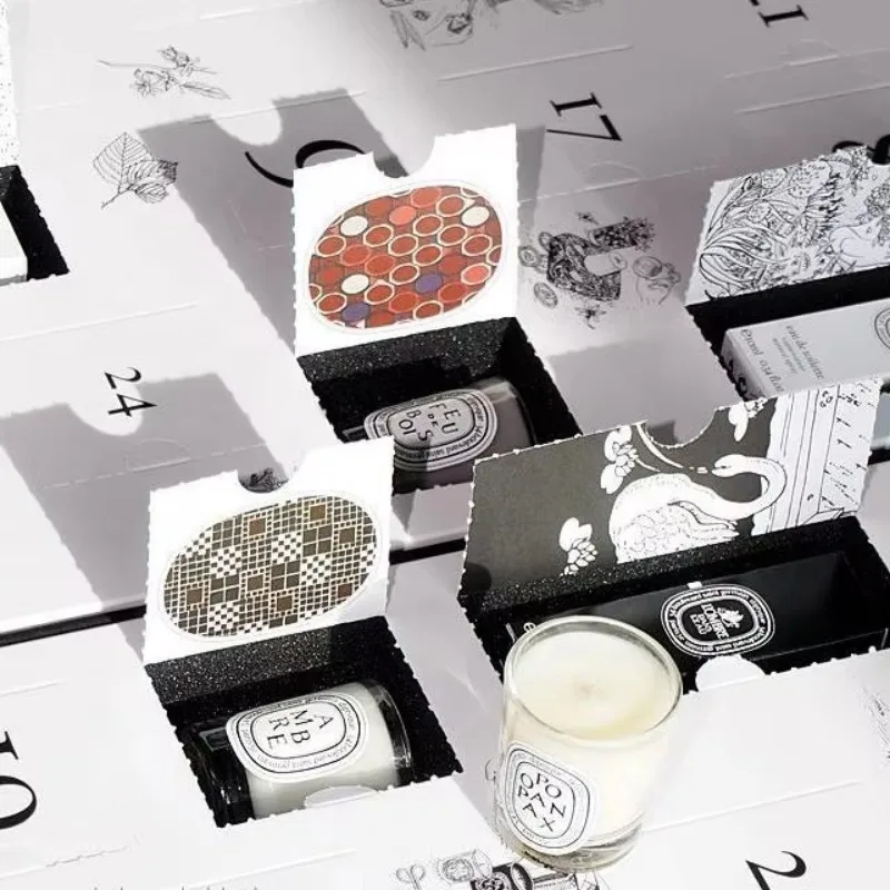 Customization.Custom Printed 24 Days Calendar Empty Cardboard Storage Ribbon Desgin Gift Box Door Advent Calendar Packaging Box