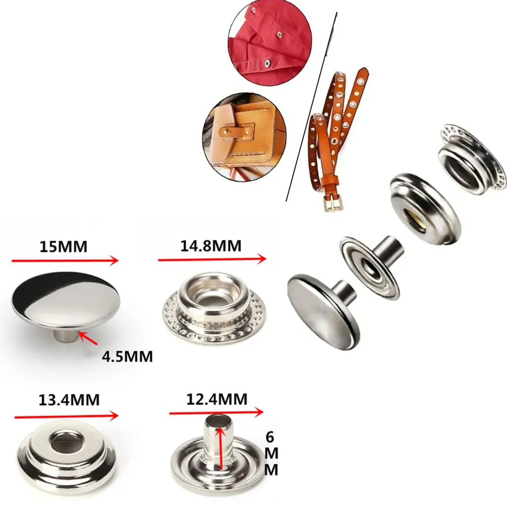 

Silver Button 25 Sets Stainless Steel Snap Fastener Press Stud Cap Button Marine Boat Canvas Set Marine Hardware Accessories