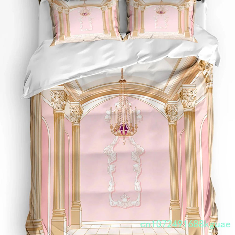 Pink Palace Chandelier Pillars Duvet Cover 3pcs Bedding Set Home Textile Quilt Cover Pillowcases Bedroom Bedding Set No Sheet