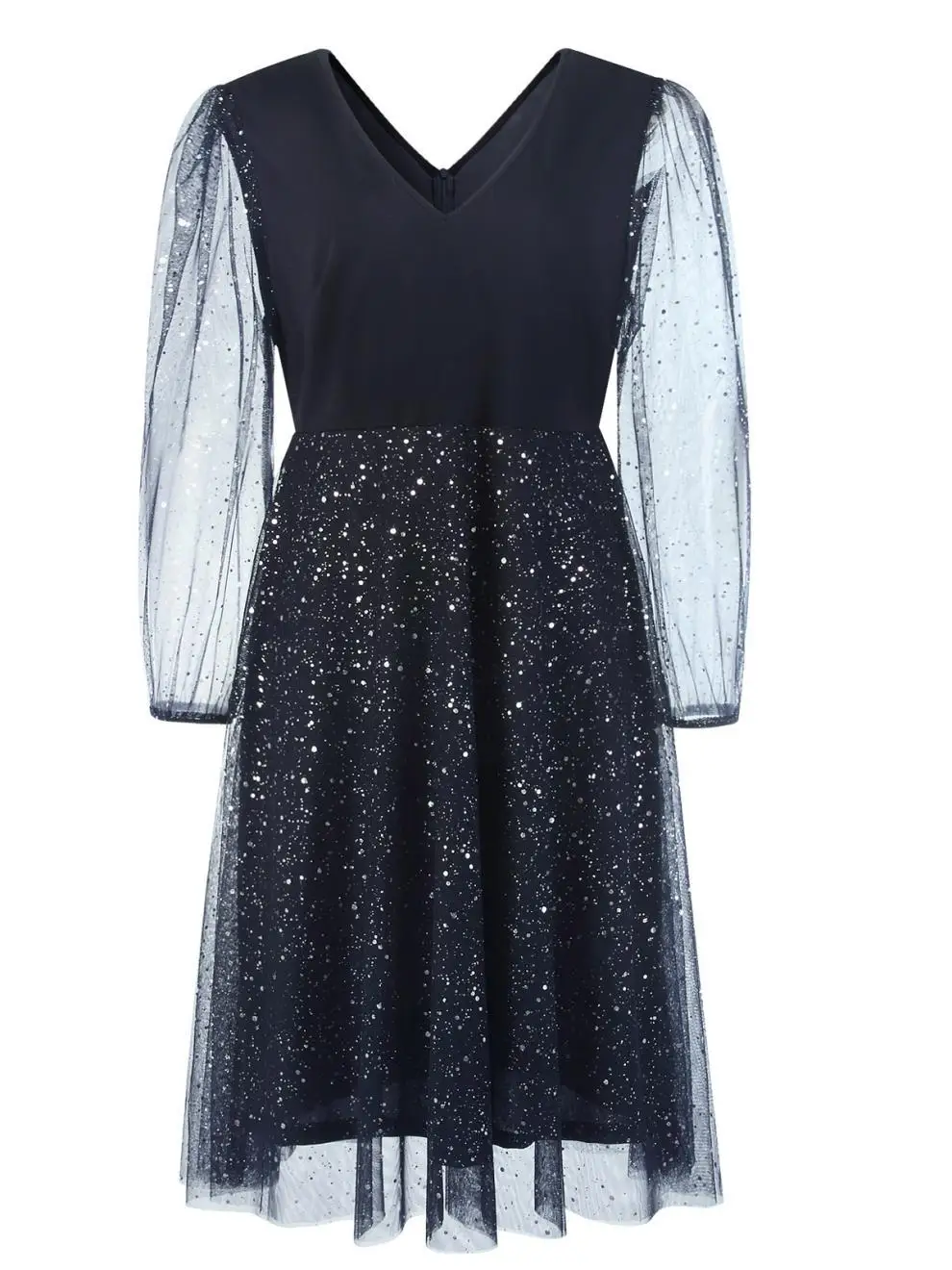 

Elegant Double V-neck Dress With Long Sleeves