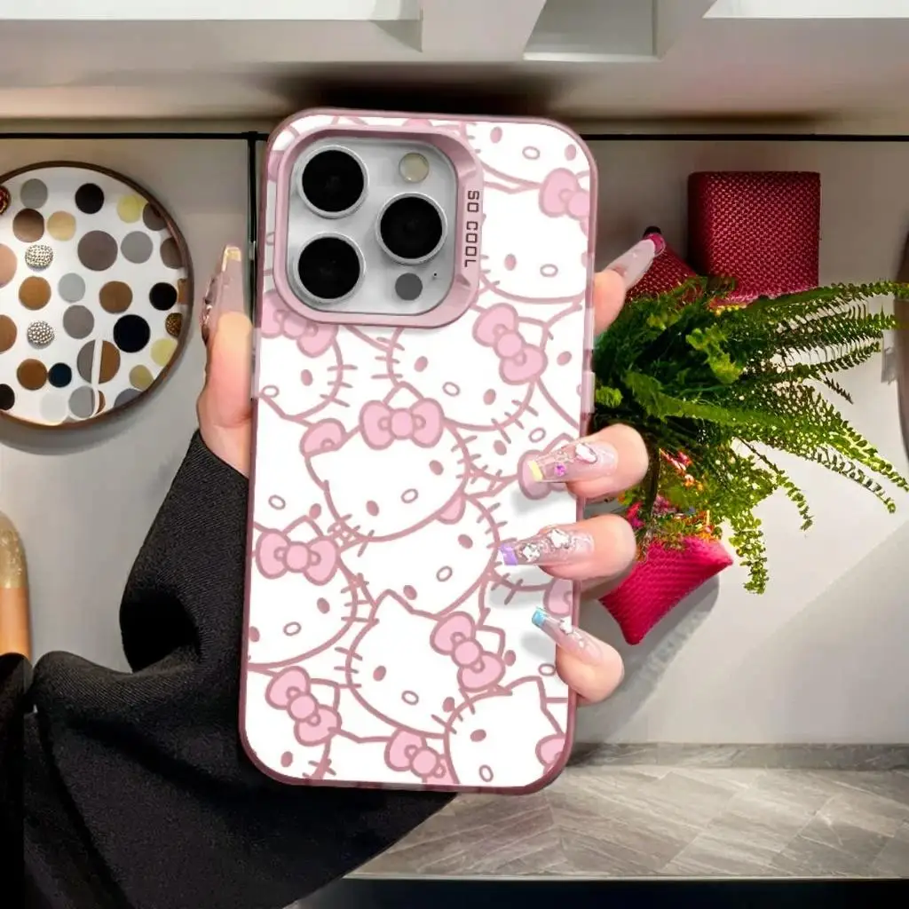 كامل الشاشة مرحبا كيتي ستار لطيف قضية الهاتف آيفون 17 16 15 14 13 برو ماكس X XR XS 7 8 زائد 16E 11 12 13 17 برو غطاء جميل