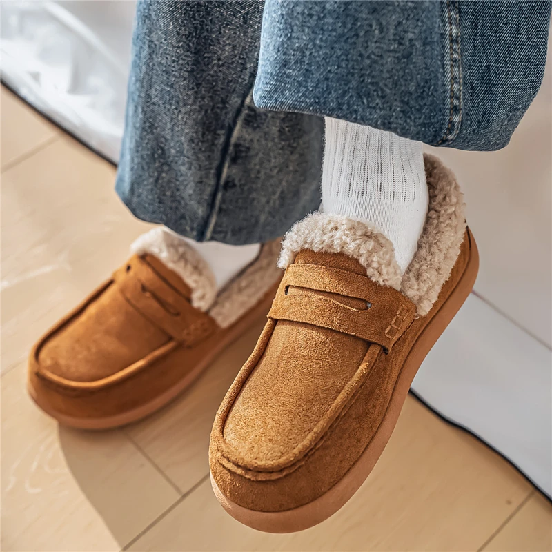 في الهواء الطلق حذاء رجالي مع الفراء الشتاء أفخم الدافئة حذاء كاجوال أحذية قيادة مريحة الانزلاق على منخفضة أعلى أحذية الثلوج الشقق الأخفاف
