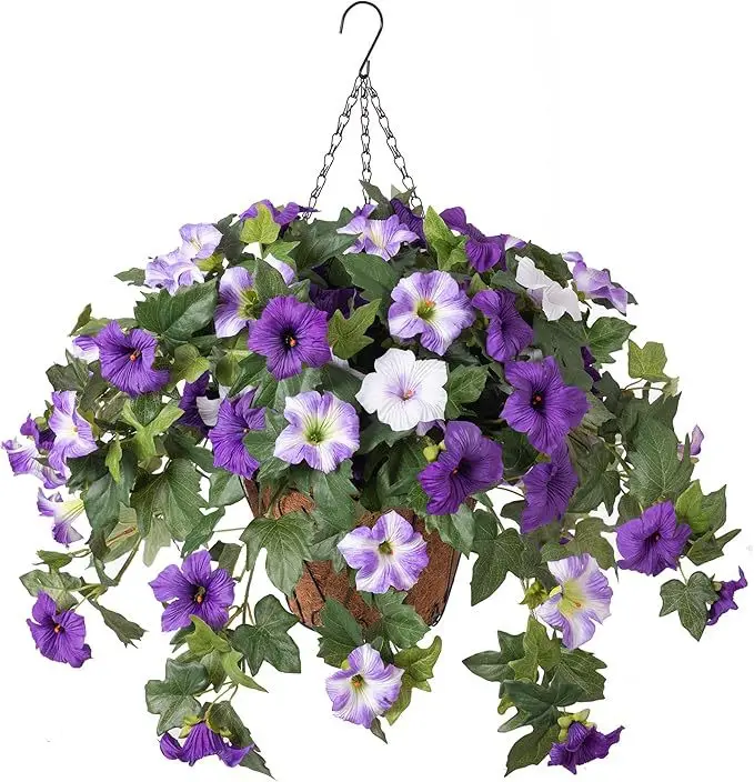 Flores Artificiales de Petunia Resistentes, Flores de Seda Falsas para Colgar en la Pared, para Hogar, Jardín, Macetas de Exterior, Decoración de Bodas y Fiestas