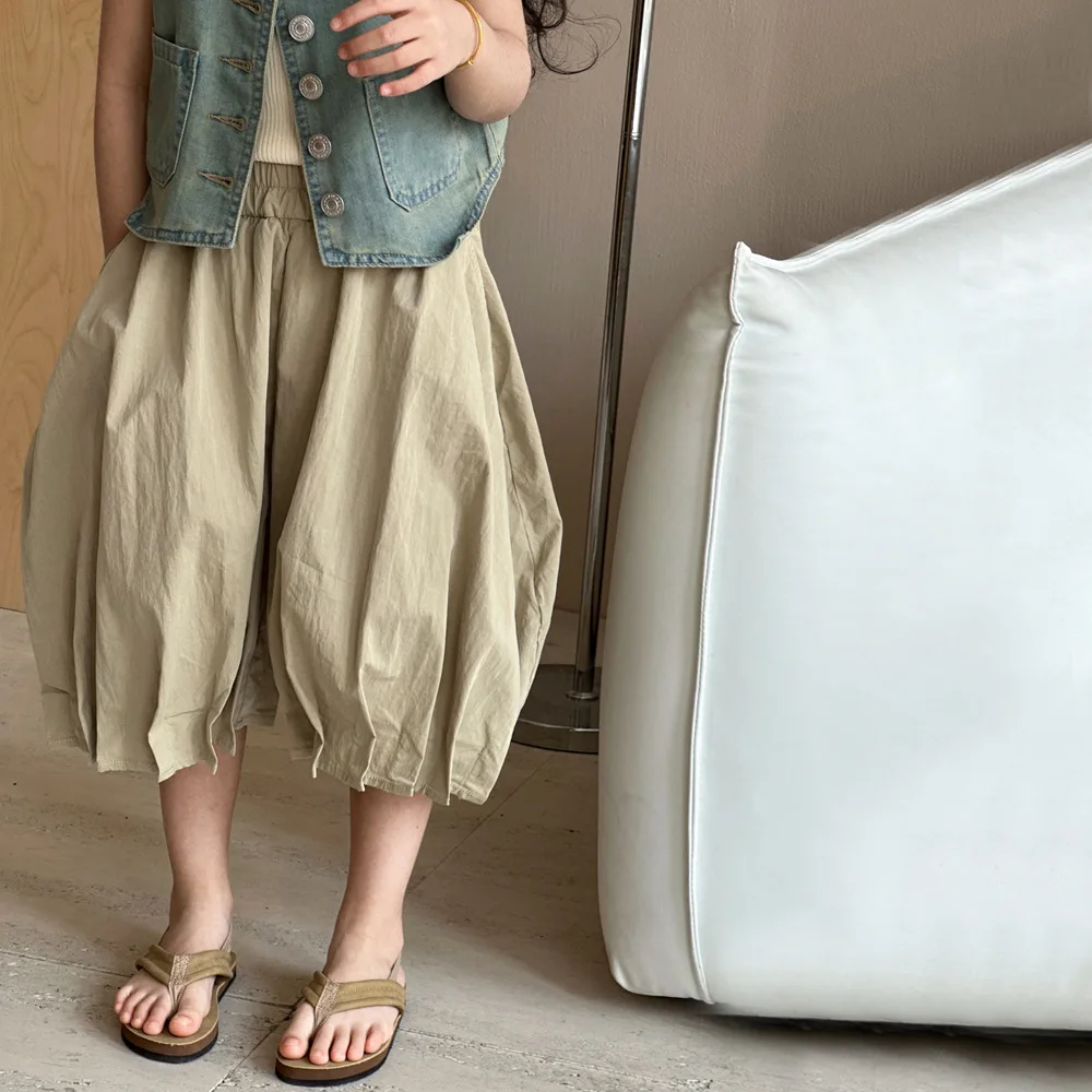 

Girls Pants 2024 Summer New Children Summer Braid Bloomers Korean Style Children Girls Casual Pants Summer Cropped Pants