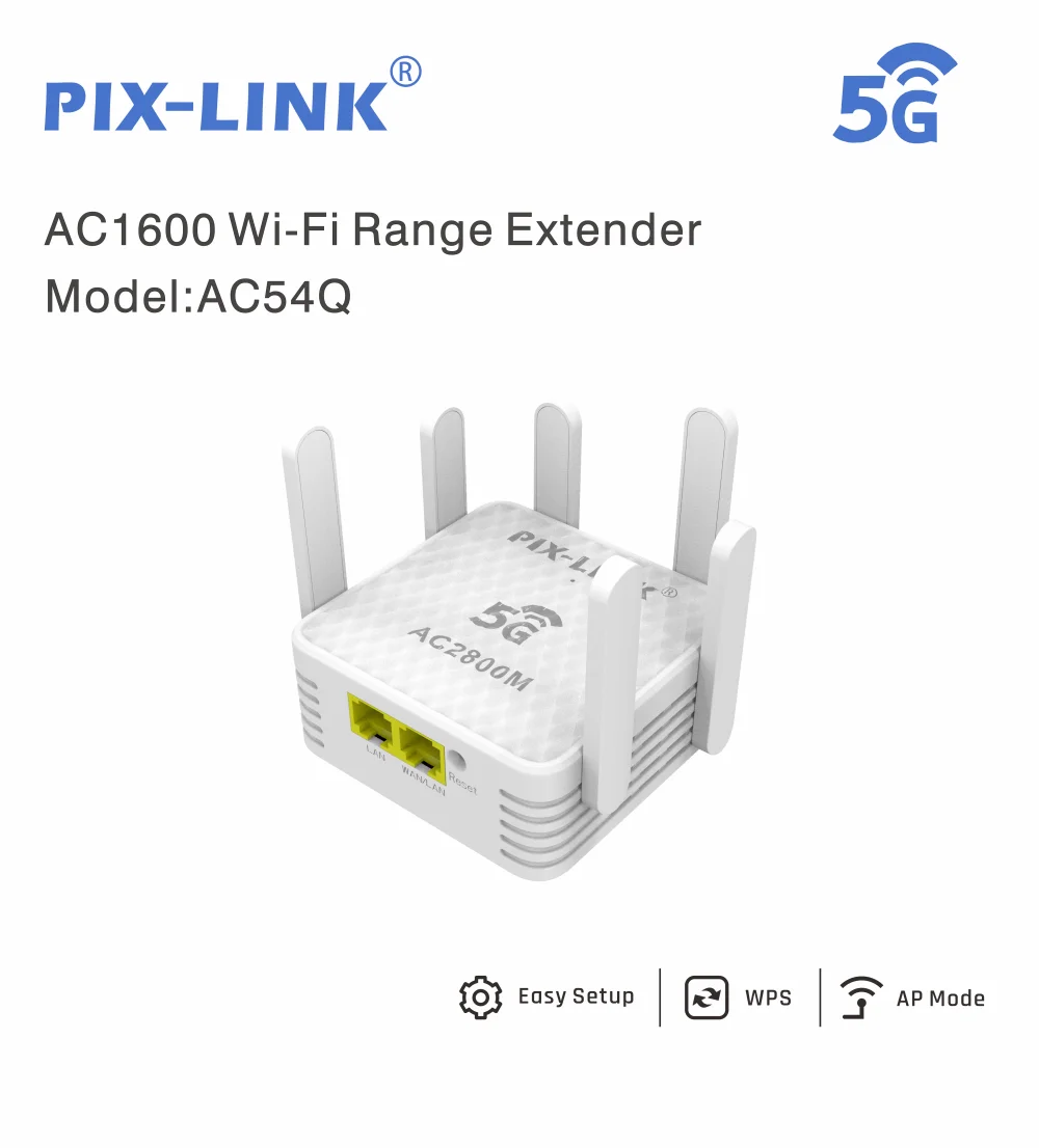 

PIX-LINK AC2800 Двухдиапазонный WiFi-репитер 2800 Мбит/с 5 ГГц/2,4 ГГц, усилитель сигнала WiFi, 4 FEM, режимы роутер/AP/репитер
