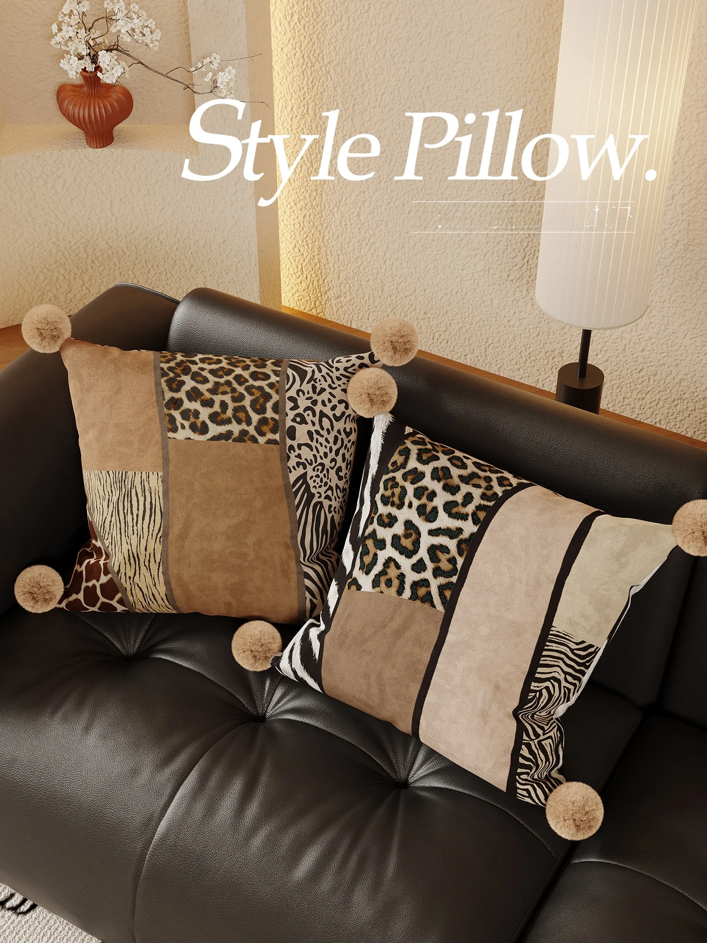 

Retro Leopard Print Pillowcase with Core Living Room Sofa Backrest Decorative Pillow Bed Headrest Pad High End Feel