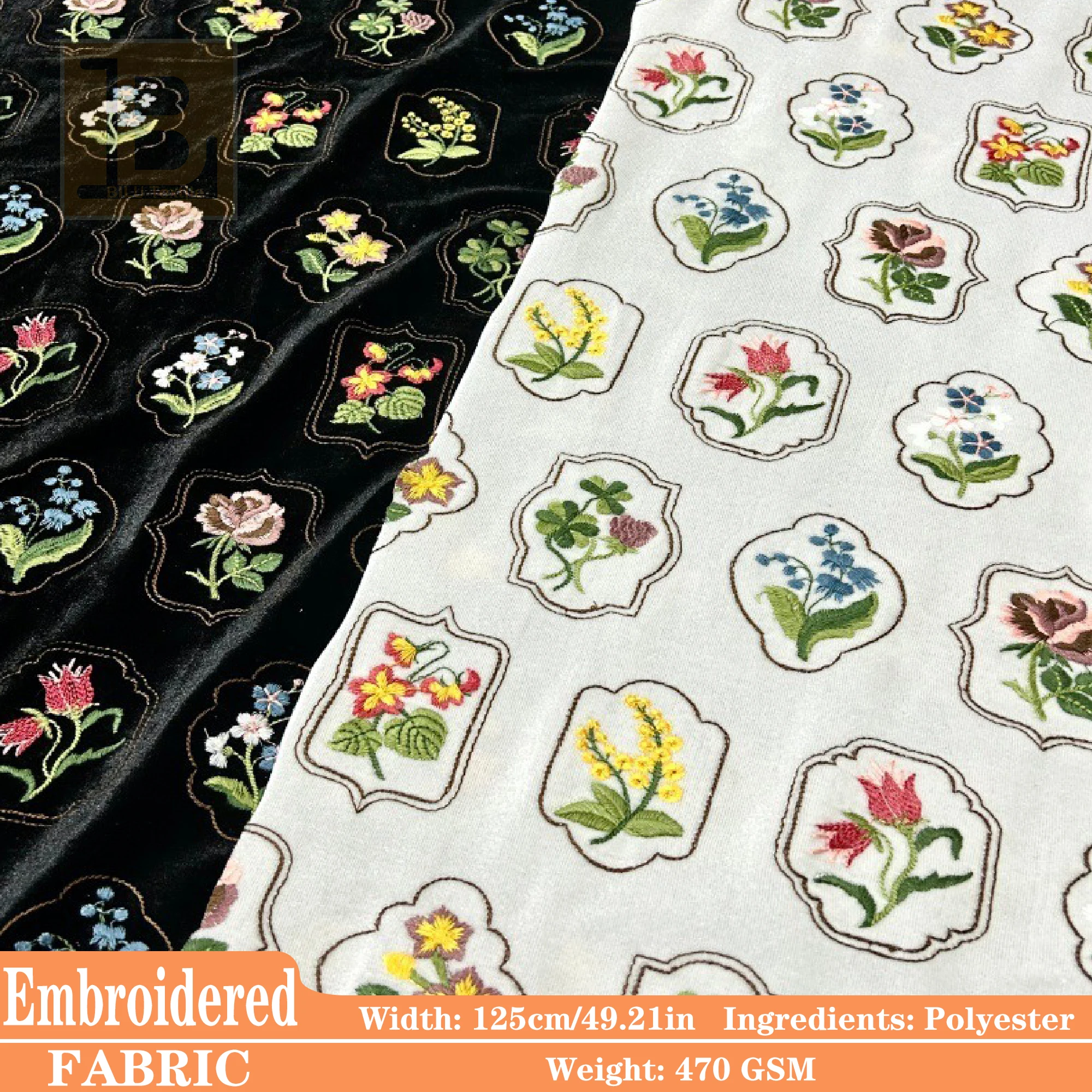 

1/2/3/5M Velvet Embroidered Fabric, Soft Skin-Friendly & Dresses shirt Bisht DIY Sewing Designer Fabric