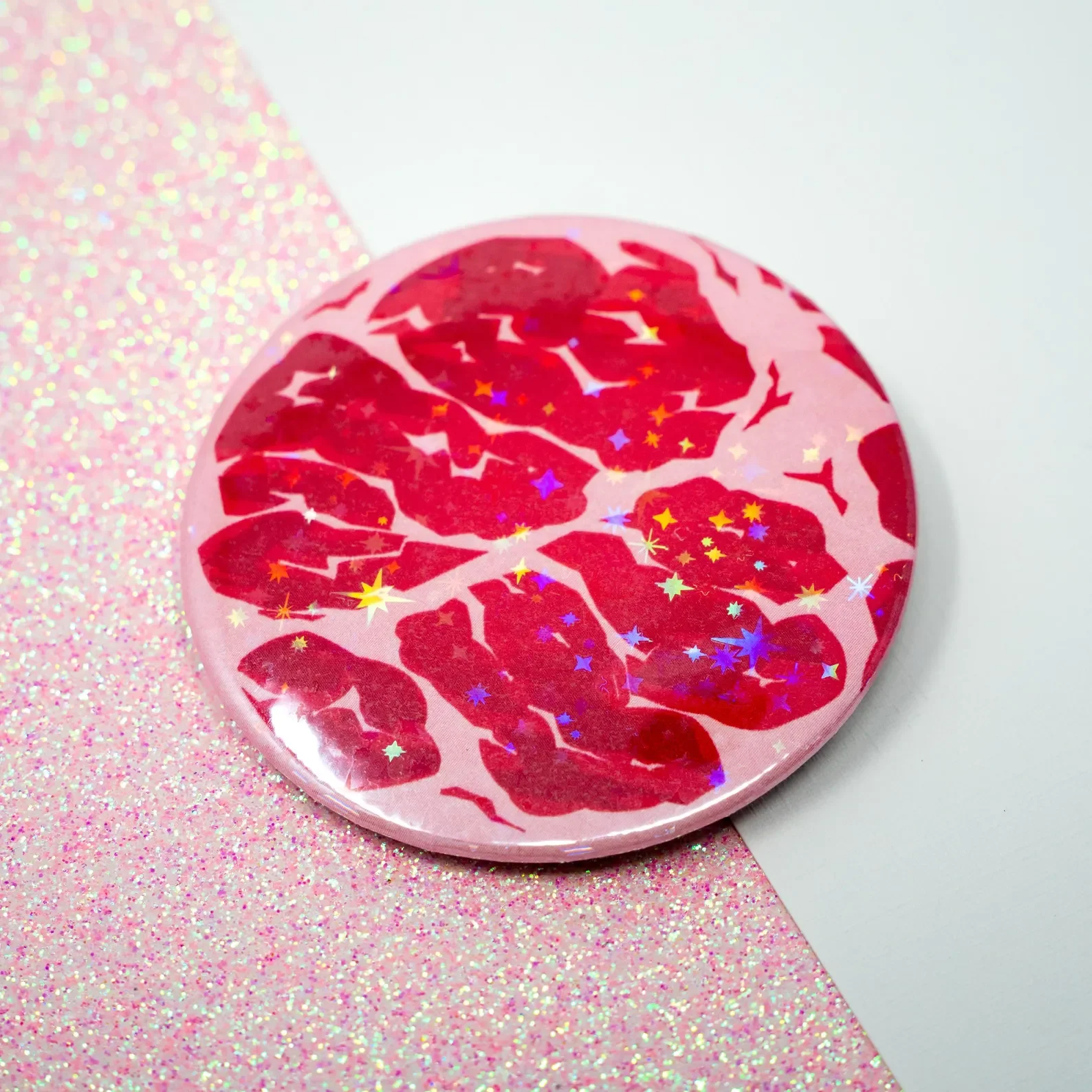 Raw Meat Glitter Button Badge,Funny Meat Design Lapel Pin Brooch, Cartoon Anime ,Backpack Clothing Decor,Gift for Game Fans
